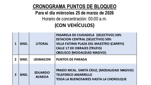 Choferes definen puntos de bloqueo en La Paz para este 25 de marzo