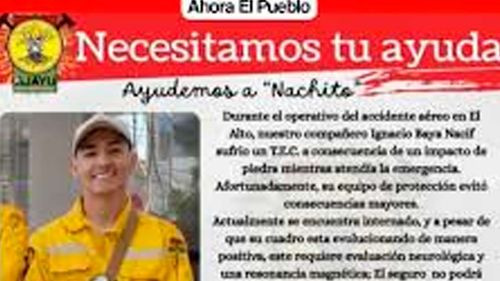 Bombero voluntario herido tras ayudar en tragedia aérea de El Alto necesita apoyo para su recuperación