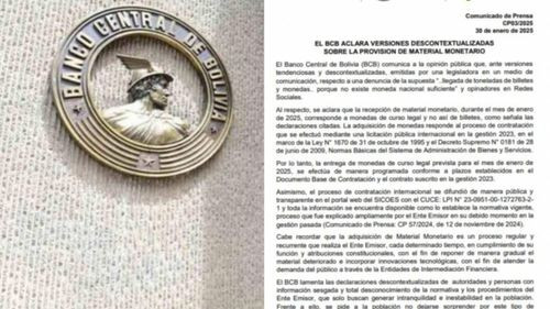 BCB rechaza denuncias de diputada Salazar y aclara que llegaron monedas licitadas en 2023 y no billetes