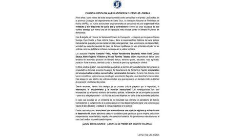 ANP exige el inicio inmediato y sin dilaciones del juicio oral contra los cinco acusados del caso &#039;Las Londras&#039;
