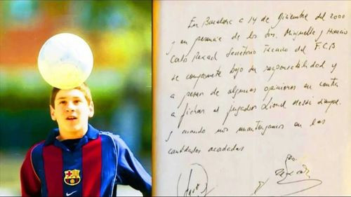 La firma que marcó una era: Subastan la servilleta del primer contrato de Messi con el Barcelona