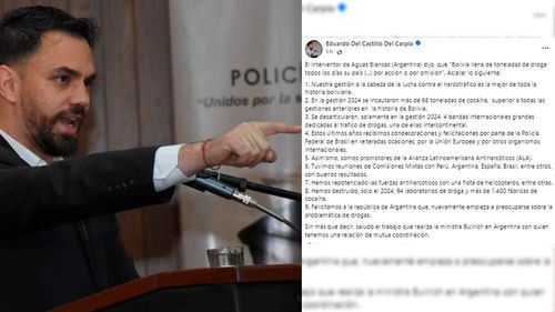 Ministro Del Castillo responde a críticas argentinas sobre narcotráfico en Bolivia