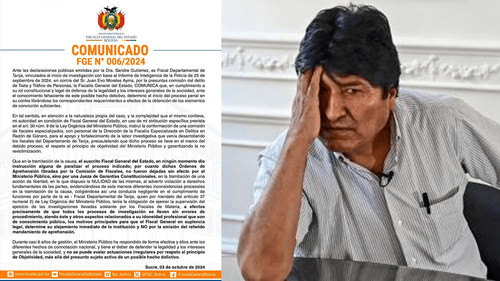 Fiscalía general se defiende ante acusaciones de protección a Evo Morales