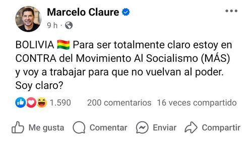 Claure reafirma su postura: “Estoy en contra del MAS”